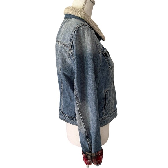 L.E.I Denim Button Front Sherpa Collar 90s Trucker Jacket Juniors Size XL - Picture 3 of 7